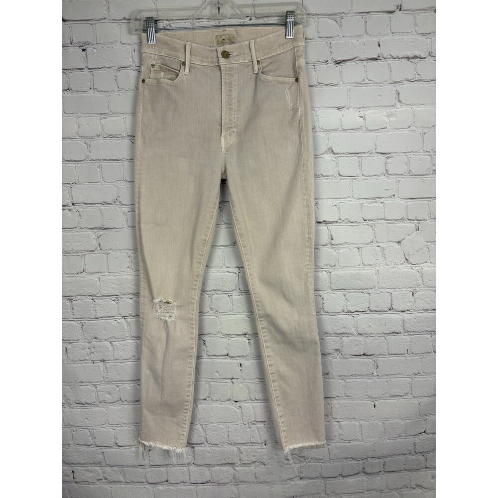 Mother The Stunner Zip Ankle Step Fray Jeans In Sand Size 27